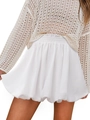 Detailed view of the white puff skirt texture and openwork knit top fabric - S / Bottoms / White