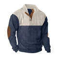 Heren corduroy trui in kleurblok-stijl met polokraag en retro elleboogstukken - S / Marineblauw