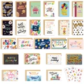 24-piece assorted birthday greeting card set with envelopes and stickers on white background - Frosted Texture Style (S506)