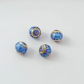 Blue 18K gold-plated cloisonne beads with floral enamel patterns for jewelry making - 13# Octagonal Bead 8mm / 1 Piece