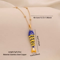 Articulated gold fish bone pendant necklace with blue and yellow enamel details - 2# Royal Blue