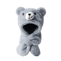 Set 3-in-1 berretto orsetto grigio peluche e sciarpa con fodera calda spessa - Orso per bambini / Grigio