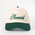 Berretto da baseball bicolore beige e verde bosco con ricamo Mommin' sul davanti - Regolabile / Beige e Verde Scuro