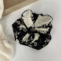 Detailed close-up of floral pattern hair scrunchie made of soft chiffon fabric - 24# Black Scrunchie