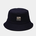 Close-up of retro patch embroidery on navy blue cotton canvas bucket hat - M(56-58cm) / Navy Blue