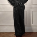 Ensemble chic pour femme avec veste et pantalon à paillettes noires et coupe large élégante - Pantalon Noir