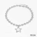 Minimalist silver beaded necklace featuring a central star pendant and lobster clasp - Star Pendant Bead Chain Style (PD1164)