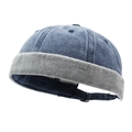 Verstellbare Docker-Mütze aus blauem Denim mit grauem Rand und Vintage-Waschung - Verstellbar / Marineblau