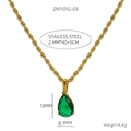 Detail showing 2mm gold-plated twist chain with 13mm pear-cut green gemstone pendant - Green Zirconia