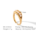 Macro dell'anello a baccello in acciaio placcato oro 18K con cinque perle bianche incastonate - Stile Onda con Perla Artificiale Dorato (HF-J1550-G)