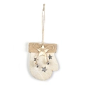 Wooden Christmas tree mitten hanging ornament with bells and stars for holiday decor - Glove Style