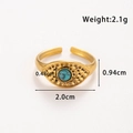 Adjustable gold stainless steel devil eye ring with turquoise inlay and 2.1g weight - Evil Eye Sunburst Style (TR103-Blue)