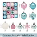 Pink, blue, and white Christmas ball set with glitter stars and varied textures in a box - 616-16 (Blue White Pink Set - 42pcs) / 3+6cm