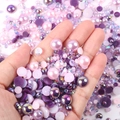 Mixed purple and pink half-round pearls with resin rhinestones for DIY nail art and crafts - Half-circle Pearl Mixed With Purple Ab Series-d / 30 g