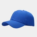 Detail view of water-resistant royal blue baseball cap with premium stitching and vents - Adjustable / Blue
