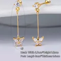 Gold plated 316L stainless steel butterfly pendant stud with micro-set zircon accents - 2# Butterfly (Gold) / Single/0.8mm Pin