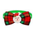 Christmas plaid pet bowtie with 3D Santa Claus figure and green elastic band - BT284-1/Santa Claus - Red & Green Plaid