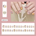 Short round press-on nails in pink and beige with cute animal flower patterns MY157 - MY157 Garden Little Bear