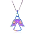 Rainbow plated angel pendant necklace in polished stainless steel with fine link chain - Pendant Necklace / Rainbow