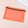 Orange double zipper 3-ring pencil pouch with clear window and metal grommets - Transparent Orange (Single Zipper) / 25*17cm