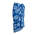 Détail d'un paréo bleu royal avec imprimés coquillages blancs et design portefeuille - Taille unique / Paréo de Plage