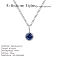 Detailansicht der silbernen Edelstahlkette mit rundem saphirblauen Edelsteinanhänger - September Königsblau - Silber