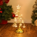 Détail du sapin de Noël en spirale dorée avec pendentifs en cristal et lumières LED - Moyen Or (10x10x26cm)
