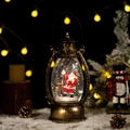 Bronze retro Christmas lantern snow globe with Santa Claus, reindeer, and warm lighting - Santa Claus & Reindeer