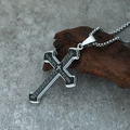 Macro shot of silver stainless steel cross pendant with Lord's Prayer on wood - Pendant Only / Silver/Black Two-Tone Pendant (No Chain)