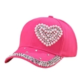 Casquette rose pour femme avec motif cœur en perles et visière ornée de strass - L(58-60cm) / Rose Rouge