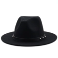 Close-up of black wool fedora featuring a decorative band with five silver metal studs - M (56-58cm) / Black