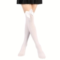 White over-the-knee high socks with decorative large satin bows in preppy JK style - White Socks With White Bowknot