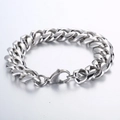 Bracciale a catena cubana in acciaio inossidabile argento lucido con chiusura a moschettone - Bracciale con Chiusura a Moschettone (KB127144-Z) / Color Acciaio