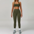Dark green backless yoga set with halter sports bra and high waisted leggings - S / Bra Style 1 + Leggings / Vine Green
