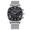 Silver mesh strap men's watch with black chronograph dial and date window feature - Black Dial Silver Hands Silver Strap