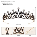 Detailed size specifications for a black rhinestone crown with dimensions and 59g weight - J2593 Black Silver