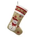 Linen Christmas stocking with snowman applique and red snowflake embroidery - Snowman