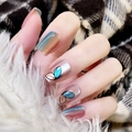 Blue and orange gradient press-on nails with butterfly design and pearlescent shimmer - Butterfly Ombre Style - With Glue (Y-306)