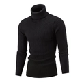 Close-up of the intricate cable knit texture on this black slim fit turtleneck sweater - M / Black