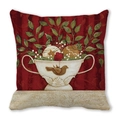 Detail of Christmas pillowcase with vintage festive bird and ornament botanical print - 45x45cm / Red Stripes and Christmas Baubles Style (30)