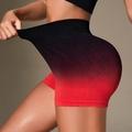 High-waisted ombre gradient seamless yoga shorts featuring red and black stretchy fabric - S / Black Red Gradient