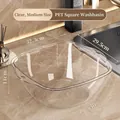 Transparent PET square washbasin medium size with handles on a marble surface - Medium Transparent