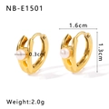 18K gold plated stainless steel hoop earrings with white pearls, size 1.6cm x 1.3cm - Dainty Pearl Huggie (NB-E1501)