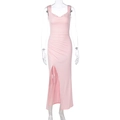 Abito lungo rosa chiaro aderente con schiena scoperta e spacco laterale alto - S / Rosa