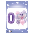 Pink and purple party balloon set with foil number zero and holographic butterfly - Number 0 Set