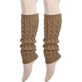 Detailed cable knit pattern on thick brown winter leg warmers with cozy ribbed texture - One Size / Khaki