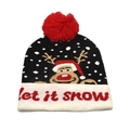 Winter knit Christmas beanie with reindeer pattern, red pompom and Let It Snow text - M(54-58cm) / Black Reindeer Let it Snow (12#)