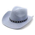 Close-up of light blue woven cowboy hat with black leather band and silver studs - M (56-58cm) / Sky Blue
