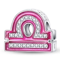 Close-up of Libra zodiac charm with pink enamel and sparkling crystals for DIY bracelets - Pink Libra Bead