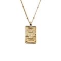 Collana dorata con pendente angelo rettangolare e zircone su catena a palline fini - 40+5cm / Rilievo Angelo / Oro